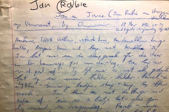 NOTAS VAN ‘N JONG RADIOMAN SE BESOEK AAN JAN RABIE